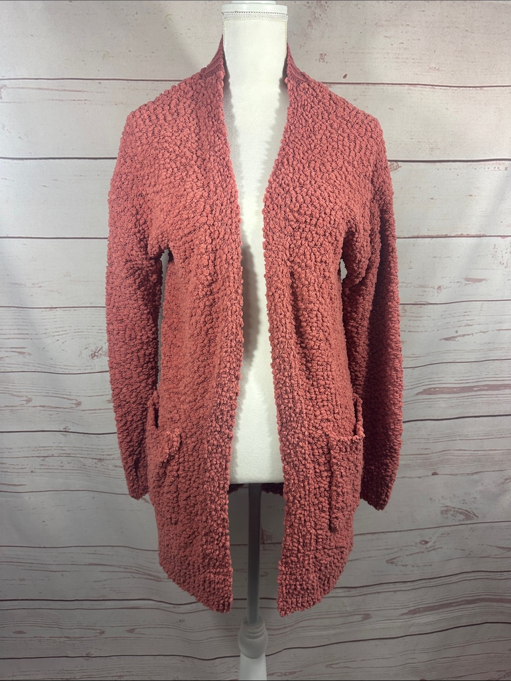 Zenana Cozy Open-Front Textured Cardigan in Dusty Rose